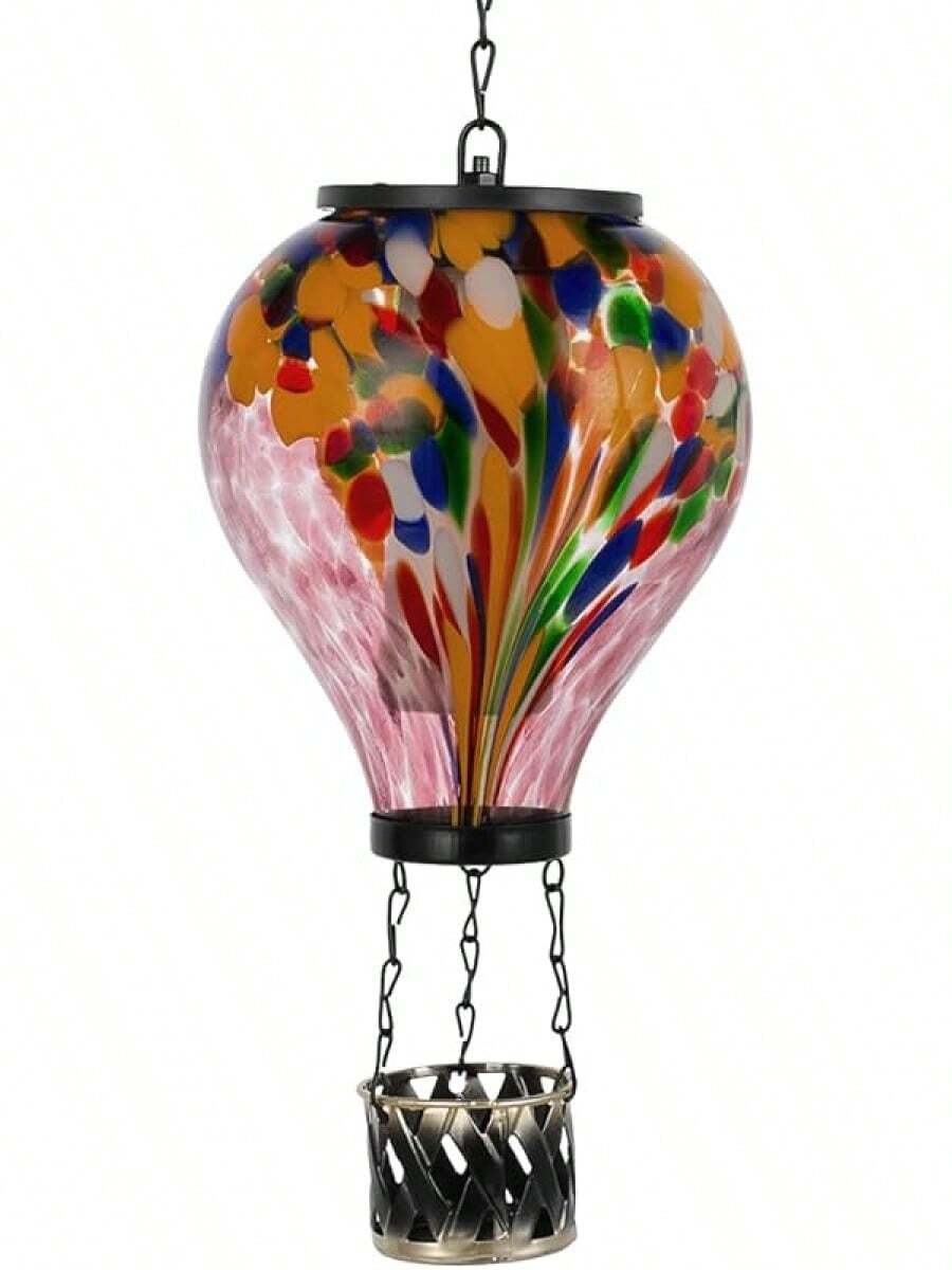 Starsoul Hot Balloon Solar Lantern With Flower Projection Metal Outdoor Waterproof Hot Balloon Solar Lights Hanging Lantern For Garden Yard Patio Decor - 紮染-G - 查看 1