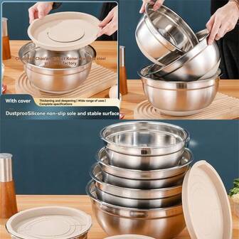 1 件带盖搅拌碗，不锈钢沙拉碗金属嵌套碗，用于烘焙、烹饪和准备，密封盖和可堆叠设计，尺寸