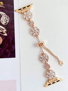 1pc Women's Colorful Crystal Flower Design Metal Strap Compatible With Apple Watch Band 38mm 40mm 41mm 42mm 44mm 45mm 49mm (S10 42 )Mm (S10 46)Mm ,Luxurious Shiny Rhinestones Fashionable Zinc Alloy Bracelet Strap Compatible With Iwatch Series Ultra/SE/S10/S9/8/7/6/5/4/3/2/1, Elegant Thanksgiving/Valentine's Day/Birthday Gift, Fashion Accessory