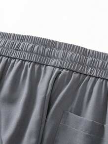 Men's Solid Color Loose-Fit Ice Silk Pants, Classic Straight-Leg Casual Pants With Drawstring Waist For Daily Wear