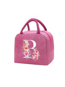 Fashionable Large Capacity Insulated Lunch Tote For Women,Printed With Flowers Letters A-Z Pattern, Thick Aluminum Foil Insulation, Zipper Closure And Fixed Shoulder Strap,Lightweight, Durable , Canvas Lined,Storage Box, Leak Proof Portable Fabric Cutlery Pouches, Durable Utensil Bags With Zipper,Stylish Picnic Bag - Perfect Gift Choice For Work, Camping, Picnics ,School, Travel Or Outdoor Activity ﻿ ﻿