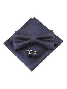 Set de 3 piezas que incluye corbata con estampado retro de cachemira, pañuelo y gemelos, accesorios formales para padrinos de boda y negocios