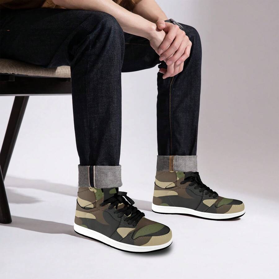 R&RH Camo Green Mens High Top Sneakers - Green - View 1