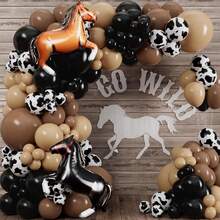 Western Cowboy Farm Horse Racing Balloon Arch & Wreath Set, Black, White, Beige, Brown Cow Print Latex Balloons, Suitable For Derby Day, Festivals, First, Wild Parties, Men's Birthday Decorations - Khaki - View 10