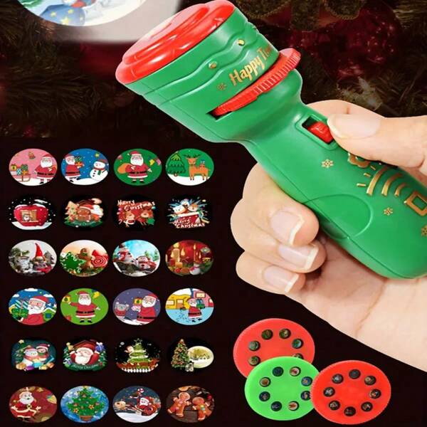 Christmas Holiday Projector Toy For Kids - 24 Patterns Handheld Flashlight With Santa, Reindeer, And Festive Designs - Plastic Torch For Children Ages 3-6 - Novelty Decorative Flashlight For Seasonal Celebration And Play