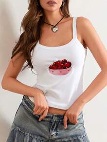 Summer Crop Tank Tops For Women Y2k Spaghetti Strap Cami Tops Graphic Tees Beach Vacation Tops Sleeveless Scoop Neck Camisole Slim Fit Tees Cute Going Out Tops For Teen Girls For Street Shopping Club Aesthetic Clothes - Đỏ và trắng - Xem 4
