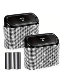 1pc Car Trash Can With Lid & Side Door Hanging Design, Including A Garbage Bag