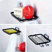1 pieza Jabonera cuadrada de acero inoxidable, organizador de baño para ducha, estante de pared para jabón con ganchos multifuncionales - Esencial para apartamentos, hogares y baños de dormitorios, lavandería y cocina