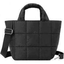 Quilted Puffer Crossbody Handbag - Small Women's Puffy Tote Bag With Padded Grid - Black - View 13