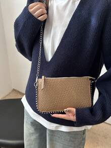 全新豹纹女士时尚魅力个性化单肩包，串珠斜挎包