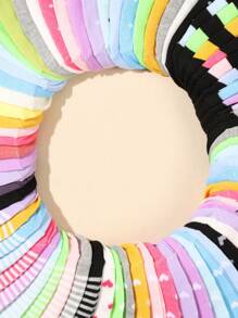 20 pares de calcetines cortos para niños: de colores de caramelo, con lazo de encaje, con diseño de corazón, a rayas, suaves, cómodos, casuales, a juego con todo, calcetines de tobillo para estudiantes - Adecuados para uso diario, colores aleatorios mezclados