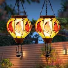 Starsoul Hot Balloon Solar Lantern With Flower Projection Metal Outdoor Waterproof Hot Balloon Solar Lights Hanging Lantern For Garden Yard Patio Decor - Cardinal-c-2pc - View 2