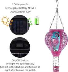 Starsoul Hot Balloon Solar Lantern With Flower Projection Metal Outdoor Waterproof Hot Balloon Solar Lights Hanging Lantern For Garden Yard Patio Decor - Pink Flamingo - View 6