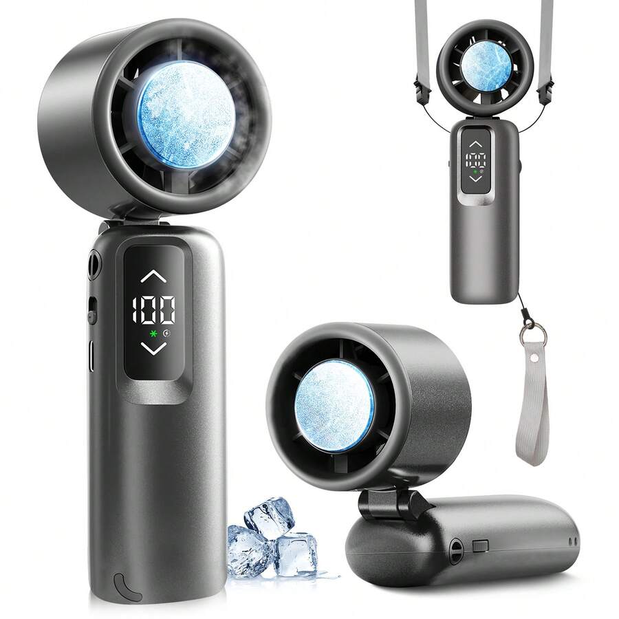 【2025夏新設計】携帯扇風機 ハンディファン 手持ち 卓上け 首掛け 冷却プレート搭載 接触冷感 100段階風力調節 LED表示 6000mAh 長時間稼働 USB Type-C急速充電 3way使用 折りたたみ 持ち運び 小型 静音 軽量型 - 星空の灰色 - チェックする 1