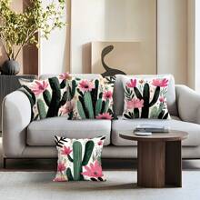4pcs Cactus Printed Pillow Case Set - 45*45cm Peach Velvet Pillow Cover