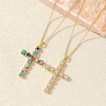 1 pièce Collier croix incrusté de zircone cubique en cuivre, collier en chaîne en acier de titane de luxe avec une esthétique haut de gamme, convient pour un usage quotidien, meilleur cadeau pour les femmes