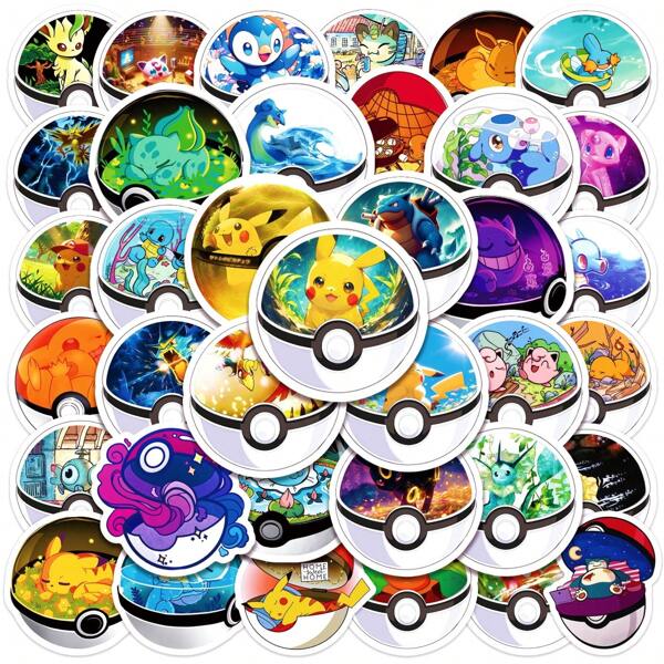 pokemon 50Pcs Cute Cartoon Anime Pokemon Stickers Kids Toys Kawaii Poke Ball Pikachu Decals Skateboard Laptop Waterproof Sticker Room Decor Wall Decor Wall Stickers Wall Sticker