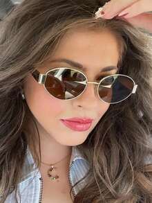 2 件/1 件女士时尚眼镜套装，复古椭圆形金属镜框，男女通用眼镜，适合日常通勤、摄影装饰和时尚之选