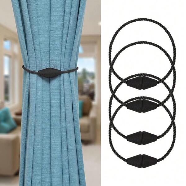4 Pack Magnetic Curtain Tiebacks Convenient Drape Tie Backs Holdbacks Weave Rope Curtain Holdbacks