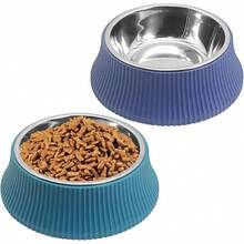Kathson 2PCS Stainless Steel Dog Bowls Set Removable No Tip Puppy Food And Water Feeder Bowl Basic Metal Small Dog Bowls For Dogs Cats Rabbit Guinea Pigs Ferret FUOT - 羅馬柱(藍色,綠色) - 查看 1