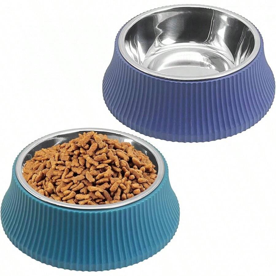 Kathson 2PCS Stainless Steel Dog Bowls Set Removable No Tip Puppy Food And Water Feeder Bowl Basic Metal Small Dog Bowls For Dogs Cats Rabbit Guinea Pigs Ferret FUOT - 羅馬柱(藍色,綠色) - 查看 1