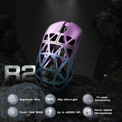 ATTACK SHARK ATTACK SHARK R2 kabellose Gaming-Maus, superleichte Magnesiumlegierung, PAW3950 42.000 DP optischer Sensor, 8.000 Hz Abtastrate, 2,4G/BT/Kabel programmierbare Maus für PC/Win Gamer
