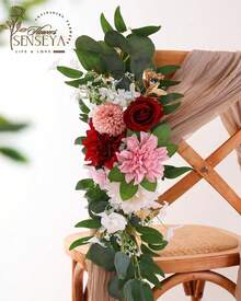 Artificial Flowers Combo, Champagne Silk Roses, Peonies, Dahlias With Stems For DIY Wedding Bouquets, Baby Shower, Table Centerpieces, Home Decor, Fake Floral Arrangements, Party Decorations - 深粉紅色 - 查看 3
