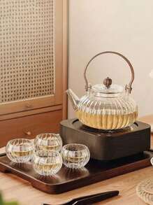 1pc Pumpkin Textured Tea Pot, New Arrival 2025, Thick Glass Kettle For Boiling Water, Wholesale Tea Pot & Cup Set