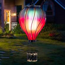 Starsoul Hot Balloon Solar Lantern With Flower Projection Metal Outdoor Waterproof Hot Balloon Solar Lights Hanging Lantern For Garden Yard Patio Decor - Purple+Blue - 查看 2