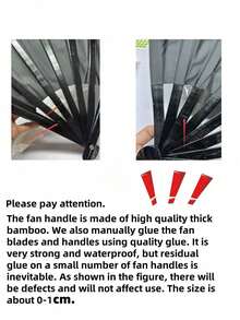 1pc Packed Bamboo Large Folding Hand Fan, Premium Fabric Folding Hand Fan Carnival Fan, With Thickened Bamboo Frame For Cooling Decoration, Ladies, Men, Girls, Boys Gift, Black - Multicolor - View 5