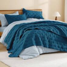Size Quilt Bedding Set Teal - Full Lightweight Comforter Bedspreads & Coverlets Turquoise - Bedding Cover Bed Decor All Season - 3 Pieces (1 Quilt, 2 Pillowcases) - 水鴨藍 - 查看 1