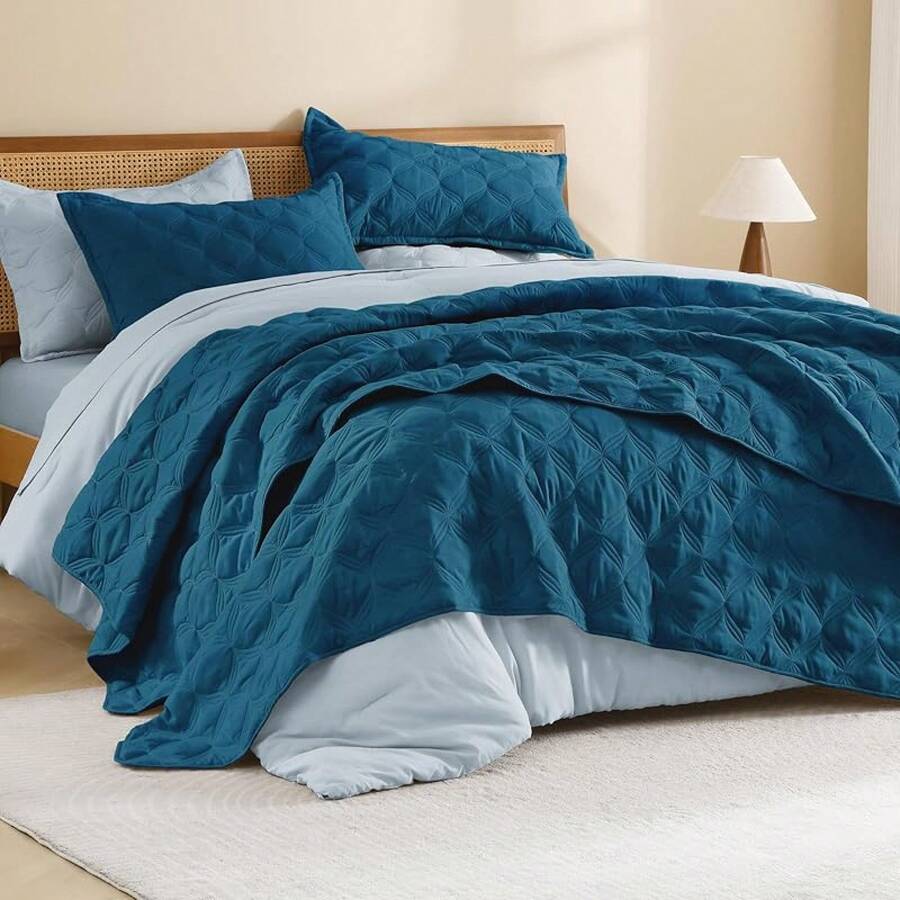 Size Quilt Bedding Set Teal - Full Lightweight Comforter Bedspreads & Coverlets Turquoise - Bedding Cover Bed Decor All Season - 3 Pieces (1 Quilt, 2 Pillowcases) - 水鴨藍 - 查看 1