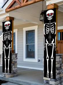 2 pezzi Decorazione da appendere alla porta con scheletri soldato per Ognissanti - Striscione bifacciale in poliestere per veranda, decorazione spaventosa da appendere per porta d'ingresso, veranda, giardino e pareti di casa, senza necessità di alimentazione elettrica per feste di Ognissanti