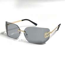 1 Stück modische retro rahmenlose Brillen für Damen mit großen Augen, modischer Brille für Frauen, personalisiert, lässig und vielseitig, geeignet für die Kleidung von Frauen zum Tragen, für Straßenfotografie, Urlaub, Reisen, Strandfahren und andere Anlässe, Preppy-Stil für den Schulanfang, Wickelform, Buchstabendekoration