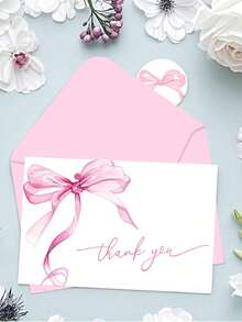 2/8pcs Pink/Blue Bow Thank You Card Set, Including Envelopes And Greeting Cards, Blank Note Cards, Wedding Invitations, Event Invitation Cards, Suitable For Valentine's Day, Birthday, Wedding, Party, Teacher Appreciation Gift, Christmas, Thanksgiving, Teacher Thank You Cards - Multicolor - View 8