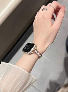 1pc Rose Gold Slim Thin Stainless Steel With Resin Watch Strap Compatible With Apple Watch Series 10 9 8 7 SE 6 5 4 3 2 1,Fashion Elegant Metal Watch Bnad Women Wrist Bracelet Compatible With IWatch Band 45mm 41mm 40mm 44mm 38mm 42mm 46mm Ultra2 49mm,Fashion Smart Watch Strap Compatible With Apple Watch Bands,Bracelet Montre Watch Strap Accessories,Correa Reloj Compatible With Apple Watch,Correa Para Reloj Inteligente,Watchbands For Smartwatch