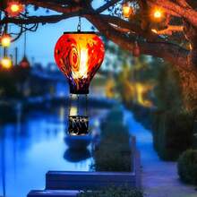 Starsoul Hot Balloon Solar Lantern With Flower Projection Metal Outdoor Waterproof Hot Balloon Solar Lights Hanging Lantern For Garden Yard Patio Decor - 紮染-B - 查看 7
