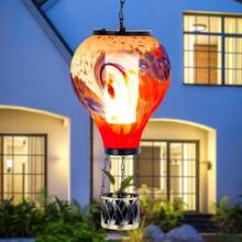 Starsoul Hot Balloon Solar Lantern With Flower Projection Metal Outdoor Waterproof Hot Balloon Solar Lights Hanging Lantern For Garden Yard Patio Decor - 紮染-A - 查看 2