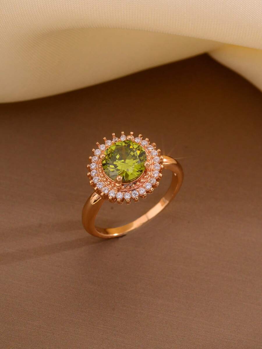 1 pieza Anillo de compromiso de joyería de boda elegante con diseño floral de circonita cúbica bañada en latón para mujer