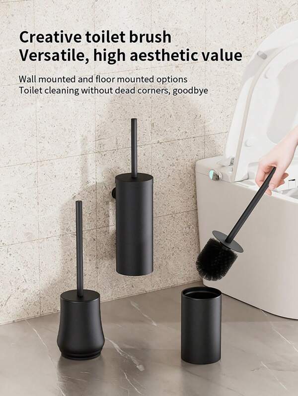 1 Pieza Juego de Portacepillo de Inodoro, Portacepillo de Inodoro y Cepillo Montado en Pared/Piso, Negro, Herramientas de Limpieza de Inodoro para el Hogar y Baño de Dormitorio, Accesorios de Baño de Lujo
