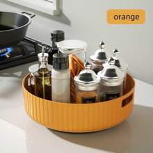 1pc 360° Rotating Spice Rack, Plastic Material, Kitchen Storage Tray, Minimalist Style, Multiple Colors Available, Circular Shape, Vertical Striped Pattern, Rotating Storage, Suitable For Daily Kitchen Organization