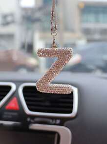 1pc Car Interior Pendant Rhinestone A-Z Letter Car Rear View Mirror Pendant Rear View Mirror Pendant Interior Decoration