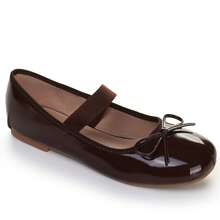 Ballerine lucide per ragazze con cinturino elastico e fiocco - scarpe eleganti e comode da indossare tutti i giorni e per occasioni formali - Caffè Marrone - Visualizzare 1