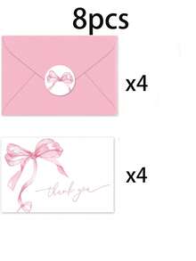 2/8pcs Pink/Blue Bow Thank You Card Set, Including Envelopes And Greeting Cards, Blank Note Cards, Wedding Invitations, Event Invitation Cards, Suitable For Valentine's Day, Birthday, Wedding, Party, Teacher Appreciation Gift, Christmas, Thanksgiving, Teacher Thank You Cards - Multicolor - View 11