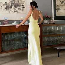 Women's Twisted Straps Bodycon Long Maxi Dress Summer Sleeveless Spaghetti Straps Slim Fit Deep V-Neck Backless Cami Dress Party Clubwear Holiday Beachwear Solid Color Tank Dress Sundress - Màu vàng - Xem 5