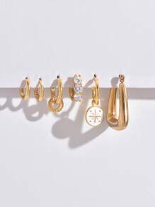 Set de 6 piezas de pendientes de aro con un lado de cubic zirconia delicada, pendientes de clip de estilo minimalista adecuados para mujeres, ideales para citas, fiestas y uso diario
