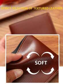 1 件复古设计男士钱包，大容量多卡位商务休闲皮革双折钱包带钞票隔层 - 格紋 - 查看 4