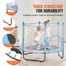 60" Kids Trampoline, 5FT Indoor Outdoor Trampoline, Mini Toddler Recreational Trampolinewith Safety Enclosure Net And Basketball Hoop, Birthday Gifts Christmas Toys For 3+ Years Children, Blue - 60-inch Blue - View 5