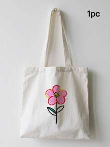 1pc Plant Flower Simple Fashion Canvas Print Handbag Shoulder Bag Tote Bag, Portable Storage Bag, Gift Packaging Bag, Laundry Bag, School Use, Home Decoration, Book Notebook Storage Bag, Snack Bag, Gift Storage Bag, Daily Necessities Storage Bag, Travel Storage Bag, Birthday Gift, Teacher Gift, Back To School Gift, Graduation Gift, Thanksgiving Gift, Christmas Gift, New Year Gift, Gift Essential, Washable And Reusable