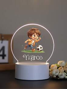 1 件定制名字创意礼物足球男孩 3D 灯光幻觉 LED 夜灯暖光/彩虹生日礼物圣诞礼物情人节礼物结婚礼物男孩女孩或朋友装饰台灯夜灯